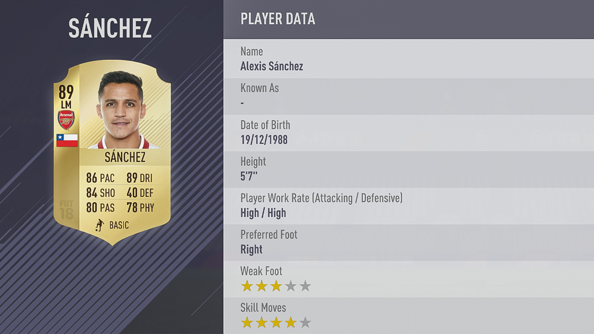FIFA 18 - 100 meilleurs joueurs Alexis Sanchez