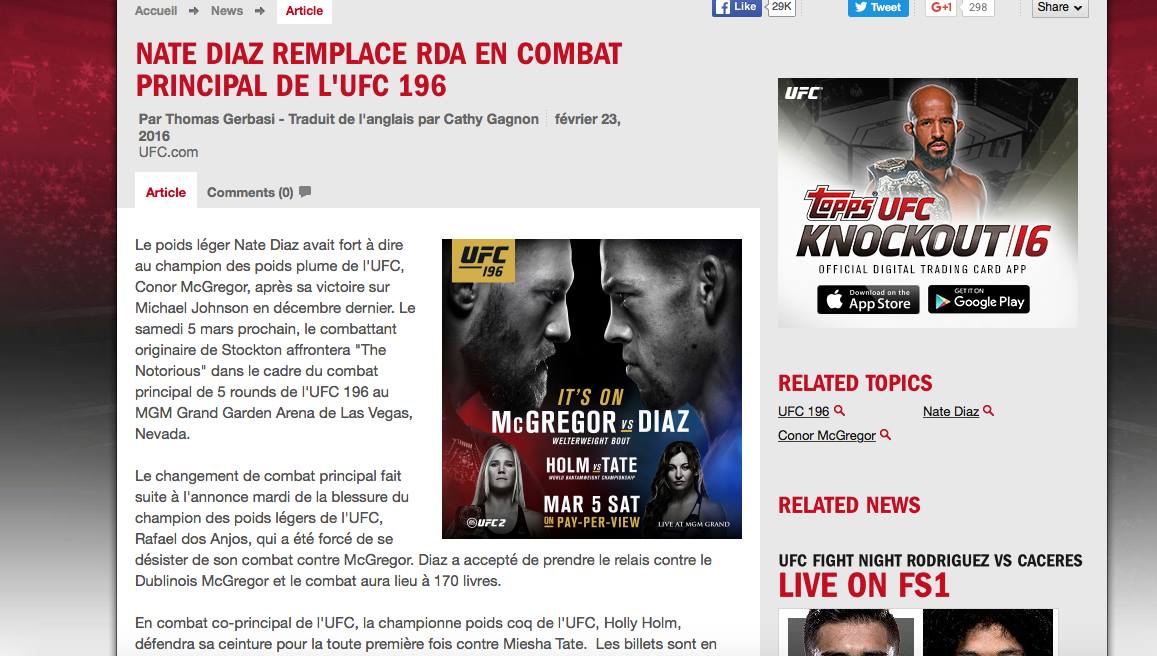 MMA imprévisible - Conor McGregor RDA