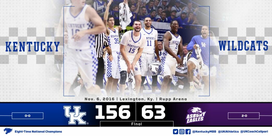Pour son dernier match amical, Kentucky a battu Asbury 156-63