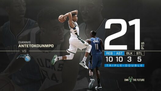 1er triple double de la saison pour Giannis qui rejoint Jordan et Olajuwon