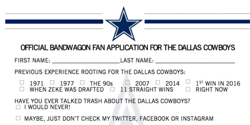Les Cowboys sortent un formulaire pour les "Bandwagoners"
