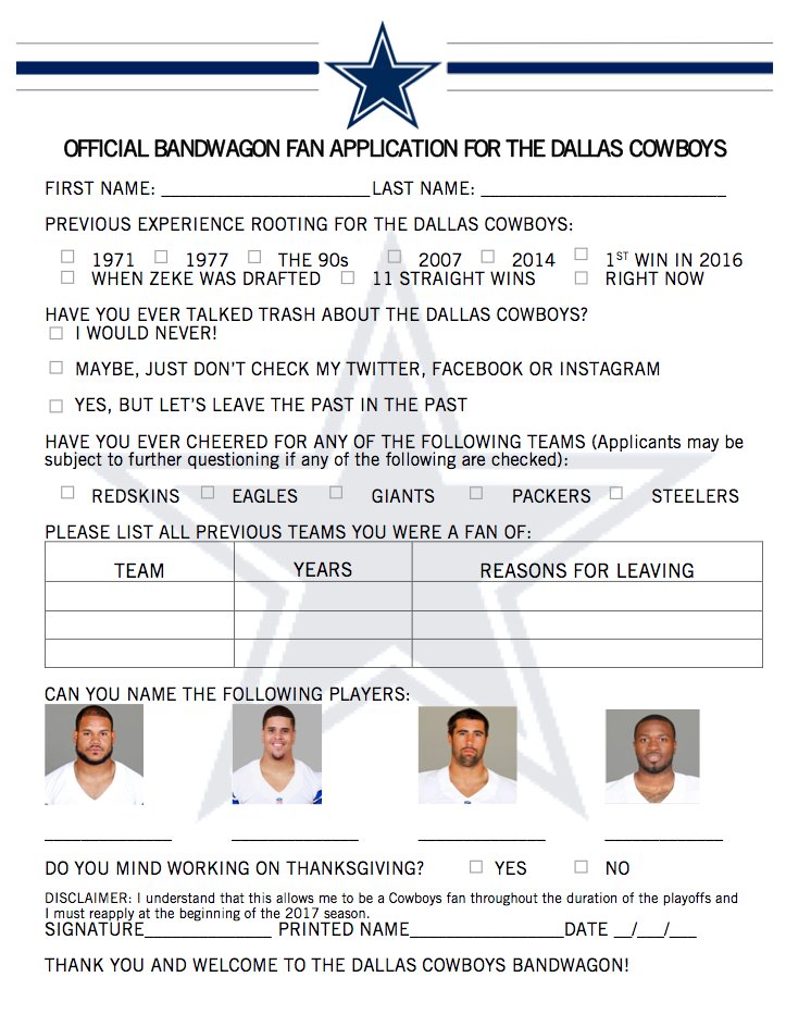 Les Cowboys sortent un formulaire pour les Bandwagoners