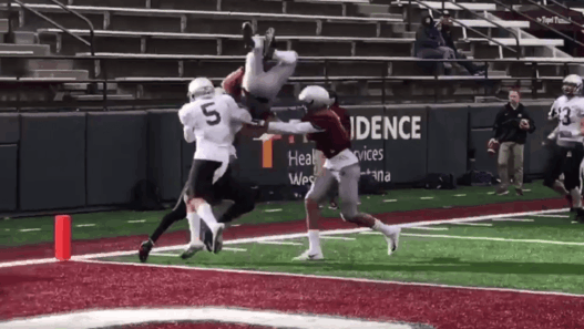 Jerry Louie-McGee marque son touchdown sur un salto