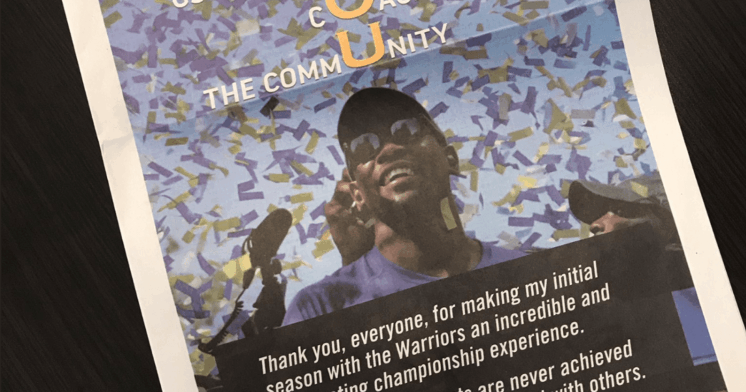 Kevin Durant s’offre une page complète dans le journal pour remercier la Dub Nation