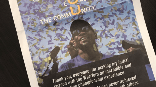 Kevin Durant s’offre une page complète dans le journal pour remercier la Dub Nation