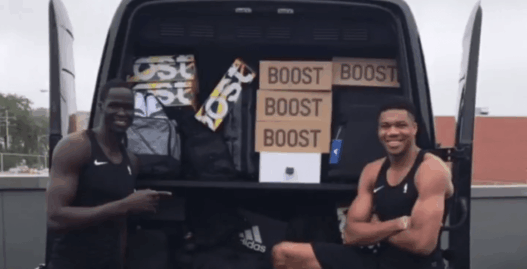 Giannis Antetokounmpo reçoit un camion rempli d’Adidas