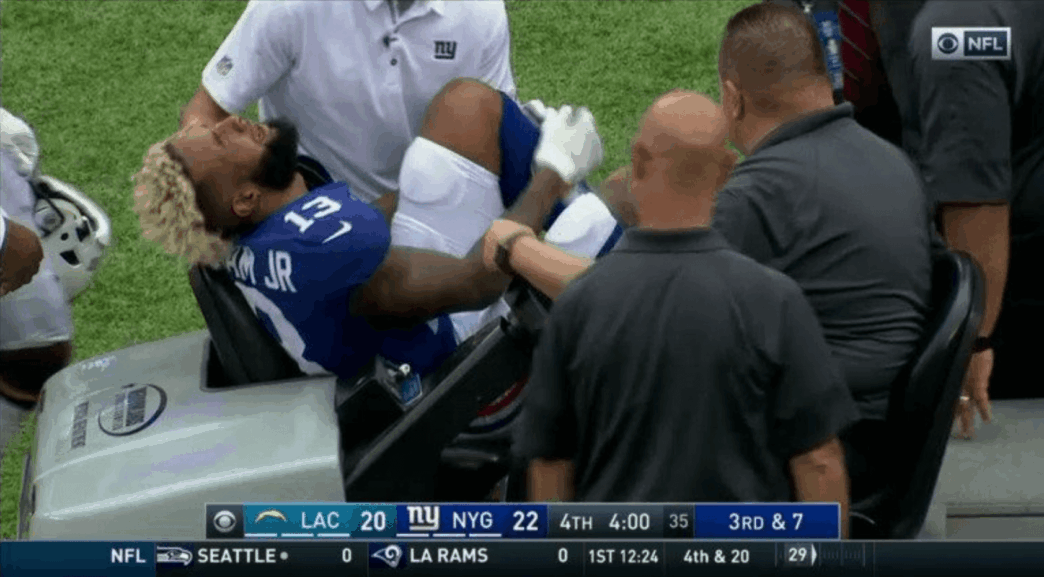 Contre les Los Angeles Chargers, Odell Beckham Jr. s’est blessé et été obligé de quitter ses coéquipiers. Ça ne sent pas bon…