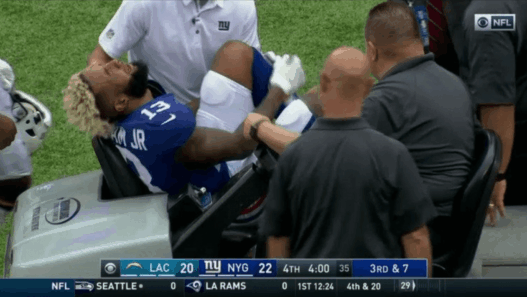 Contre les Los Angeles Chargers, Odell Beckham Jr. s’est blessé et été obligé de quitter ses coéquipiers. Ça ne sent pas bon…