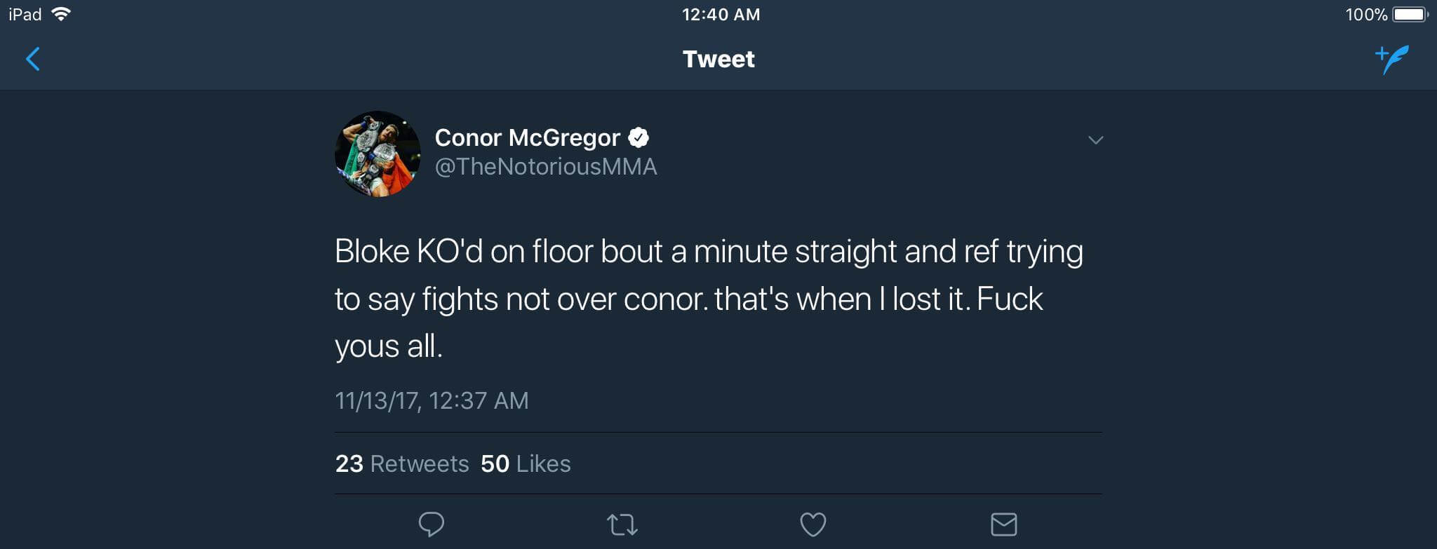 Conor McGregor tweet Bellator 187