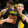 LeBron James Lonzo Ball hug