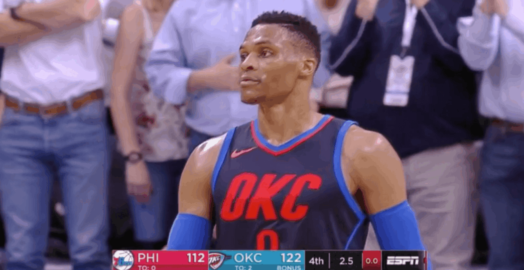 Russell Westbrook Joel Embiid staredown