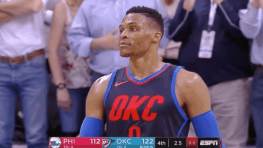 Russell Westbrook Joel Embiid staredown