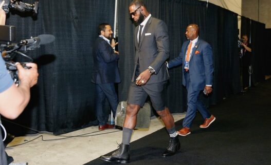 LeBron James suit short Game 1 Warriors
