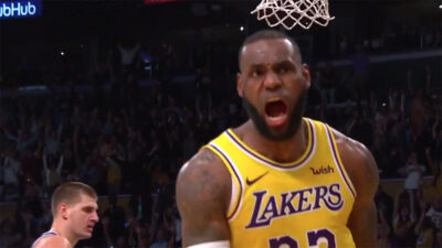 LeBron James celebration Los Angeles Lakers